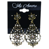 Flower Antiqued Dangle-Earrings Crystal Accents Gold-Tone & Silver-Tone