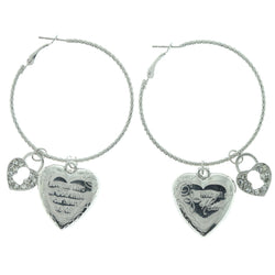 Silver-Tone Metal Hoop-Earrings With Heart Charms