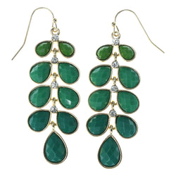 Faceted Dangle-Earrings With Bead Accents Green & Gold-Tone Colored #LQE4430