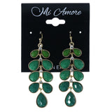 Faceted Dangle-Earrings With Bead Accents Green & Gold-Tone Colored #LQE4430