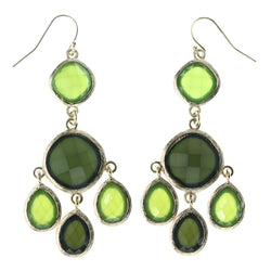 Faceted Dangle-Earrings With Bead Accents Green & Gold-Tone Colored #LQE4433