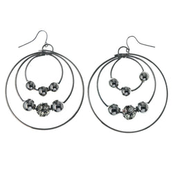 Silver-Tone & Black Colored Metal Dangle-Earrings With Crystal Accents #LQE4436