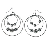 Silver-Tone & Black Colored Metal Dangle-Earrings With Crystal Accents #LQE4436