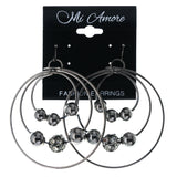 Silver-Tone & Black Colored Metal Dangle-Earrings With Crystal Accents #LQE4436