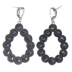 Antiqued Dangle-Earrings Crystal Accents Silver-Tone & Purple