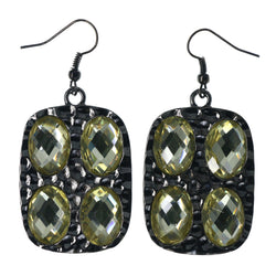 Black Metal Dangle-Earrings With Yellow Crystal Accents