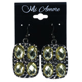 Black Metal Dangle-Earrings With Yellow Crystal Accents