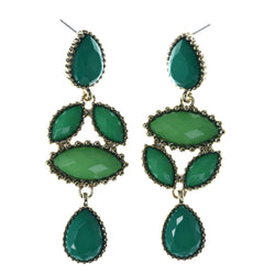 Unique Drop-Dangle-Earrings With Bead Accents Green & Gold-Tone Colored #LQE4443