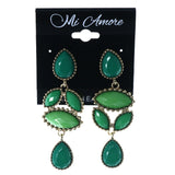 Unique Drop-Dangle-Earrings With Bead Accents Green & Gold-Tone Colored #LQE4443