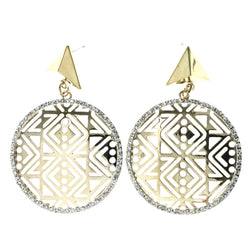 Tribal Pattern -Dangle-Earrings Crystal Accents Gold-Tone & Silver-Tone Color