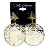 Tribal Pattern -Dangle-Earrings Crystal Accents Gold-Tone & Silver-Tone Color