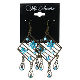 Flower Dangle-Earrings With Crystal Accents Gold-Tone & Blue Colored #LQE4446