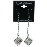 Cube Dangle-Earrings With Crystal Accents Black & Silver-Tone Colored #LQE4447
