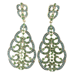 Green & Gold-Tone Metal -Dangle-Earrings Crystal Accents #LQE4449