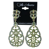 Green & Gold-Tone Metal -Dangle-Earrings Crystal Accents #LQE4449