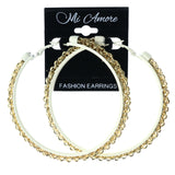 White & Gold-Tone Colored Metal Hoop-Earrings #LQE4459