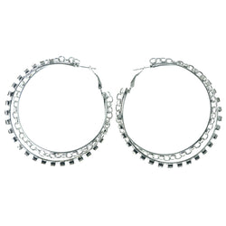 Chain Hoop-Earrings With Crystal Accents  Silver-Tone Color #LQE4462