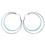 Silver-Tone & Blue Colored Metal Hoop-Earrings #LQE4464