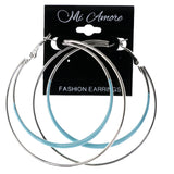 Silver-Tone & Blue Colored Metal Hoop-Earrings #LQE4464