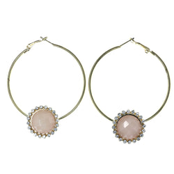 Faceted Hoop-Earrings With Crystal Accents Peach & Gold-Tone Colored #LQE4467