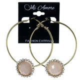 Faceted Hoop-Earrings With Crystal Accents Peach & Gold-Tone Colored #LQE4467