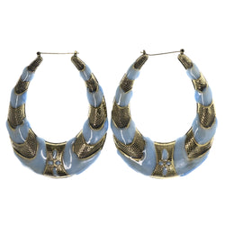 Antiqued Hoop-Earrings Gold-Tone & Blue Colored #LQE4470