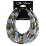 Antiqued Hoop-Earrings Gold-Tone & Blue Colored #LQE4470