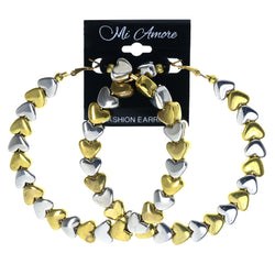 Heart Hoop-Earrings With Bead Accents Gold-Tone & Silver-Tone Colored #LQE4471