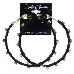 Cloth Wrap Hoop-Earrings With Crystal Accents Black & Gold-Tone Colored #LQE4473