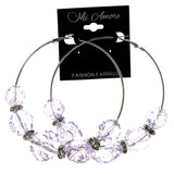 Rose  Hoop-Earrings With Bead Accents Silver-Tone & Purple Colored #LQE4475