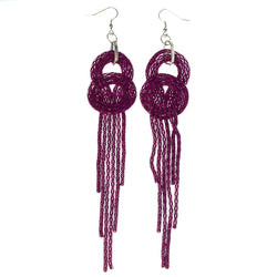 Pink & Silver-Tone Colored Metal Dangle-Earrings With tassel Accents #LQE4476
