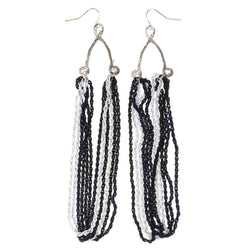 Blue & White Colored Metal Dangle-Earrings With tassel Accents #LQE4477