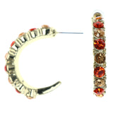 Orange & Gold-Tone Colored Metal Dangle-Earrings With Crystal Accents #LQE4486