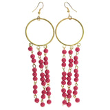 Gold-Tone Metal Dangle-Earrings With Pink Bead Accents
