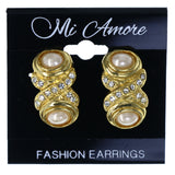 Gold-Tone & White Colored Metal Stud-Earrings With Bead Accents #LQE4491