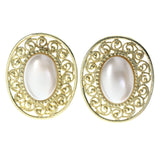 Filigree Stud-Earrings With Bead Accents Gold-Tone & White Colored #LQE4492