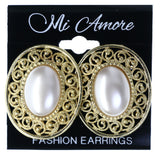 Filigree Stud-Earrings With Bead Accents Gold-Tone & White Colored #LQE4492