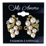 Flower Stud-Earrings With Bead Accents Gold-Tone & White Colored #LQE4493