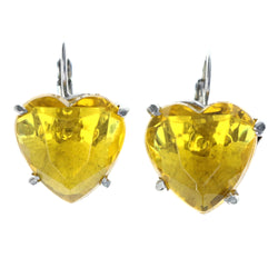 Heart Dangle-Earrings With Crystal Accents Yellow & Silver-Tone Colored #LQE4496