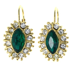Green & Gold-Tone Colored Metal Dangle-Earrings With Crystal Accents #LQE4497