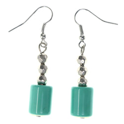 Green & Silver-Tone Colored Metal Dangle-Earrings With Bead Accents #LQE4499