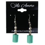 Green & Silver-Tone Colored Metal Dangle-Earrings With Bead Accents #LQE4499