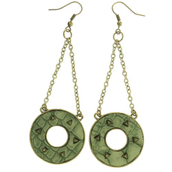 Gold-Tone Metal Dangle-Earrings With Green Stone Accents