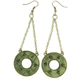 Gold-Tone Metal Dangle-Earrings With Green Stone Accents