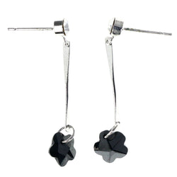 Flower -Dangle-Earrings Bead Accents Silver-Tone & Black #LQE4500