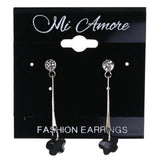 Flower -Dangle-Earrings Bead Accents Silver-Tone & Black #LQE4500