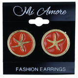 Starfish Nautical Stud-Earrings Orange & Gold-Tone Colored #LQE4502