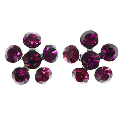 Flower Stud-Earrings With Crystal Accents Pink & Silver-Tone Colored #LQE4504
