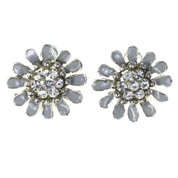 Flower Stud-Earrings With Crystal Accents Gray & Silver-Tone Colored #LQE4505