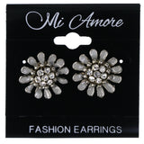 Flower Stud-Earrings With Crystal Accents Gray & Silver-Tone Colored #LQE4505